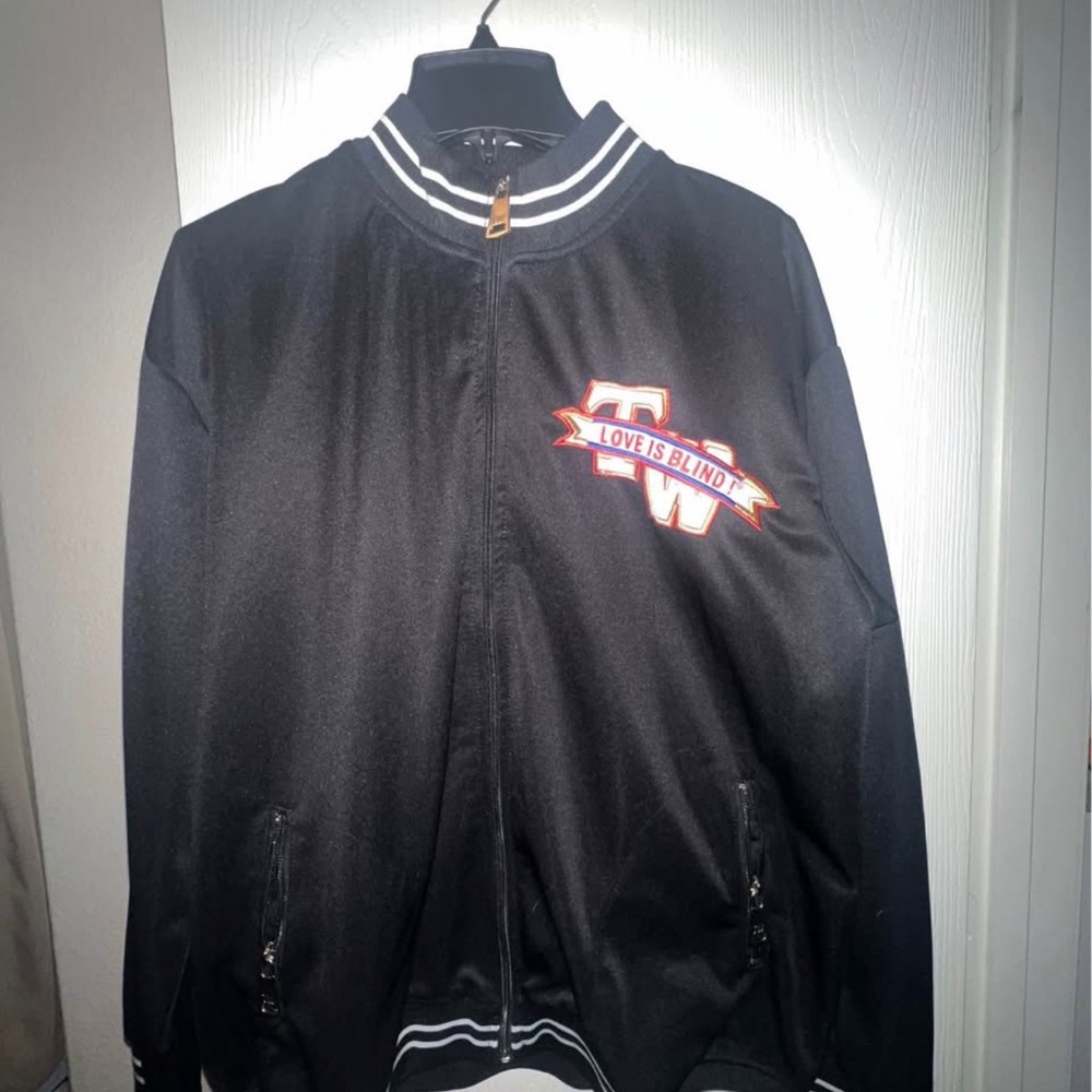 Black Bomber Jacket with Embroidered Logo
